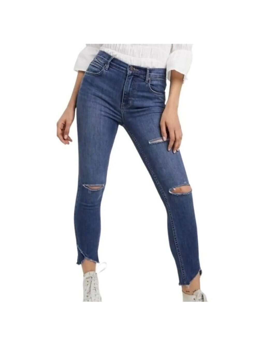 FREE PEOPLE WE THE FREE SKINNY HIGH RISE TULIP BOTTOM JEANS SIZE 26